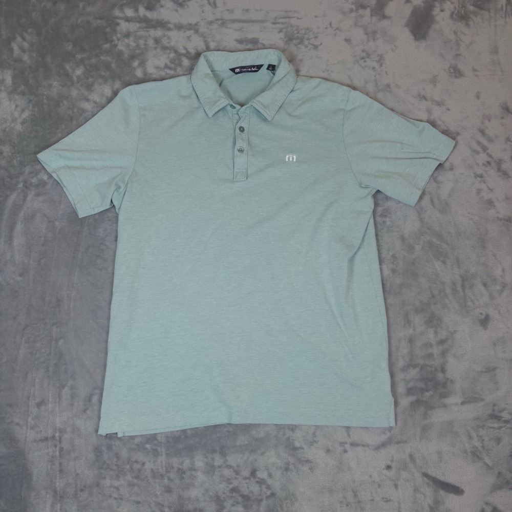 TravisMathew Polo Shirt Mens Large Green Micro Stripe Pima Cotton Golf Tee